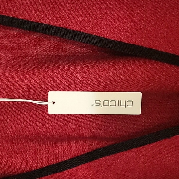 Chico's Stripe Border Ruana Covering Red Allure Pauncho - Picture 4 of 11